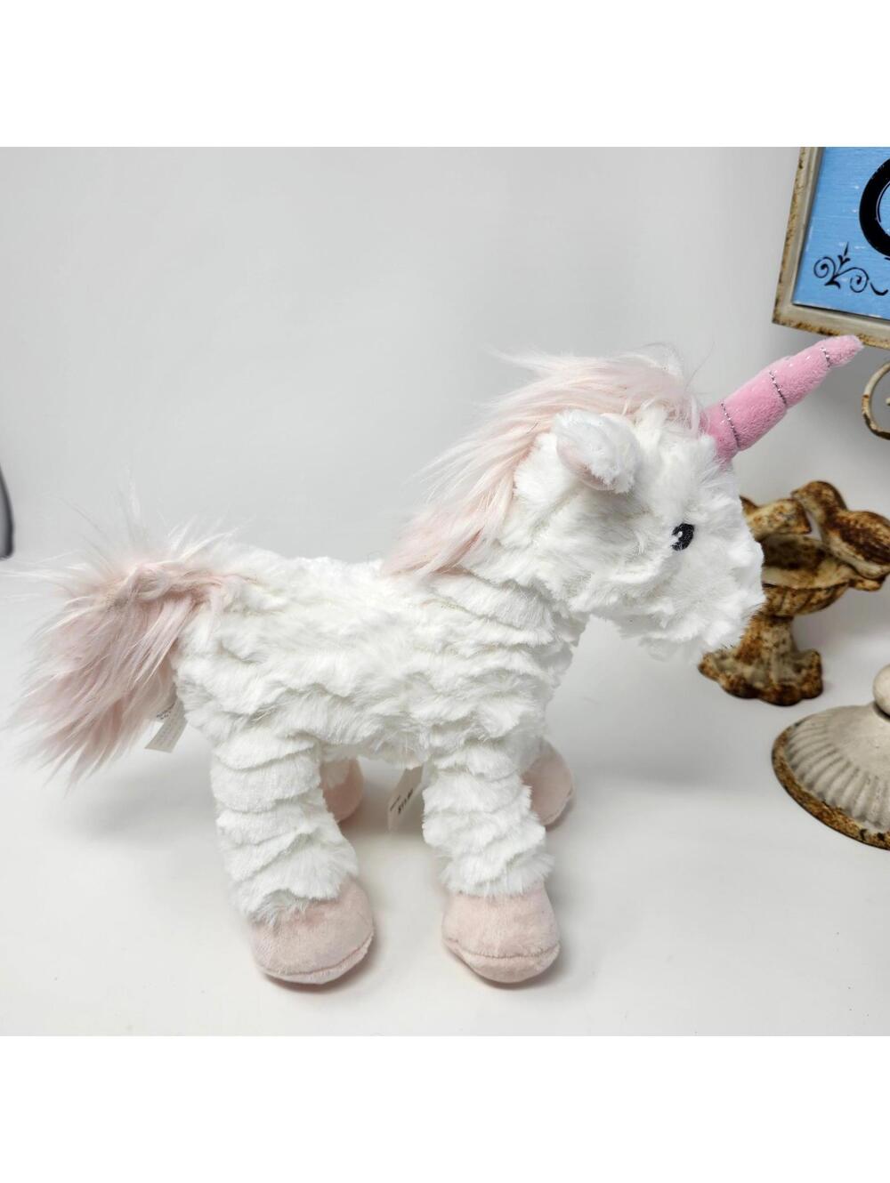 First Impressions Unicorn Plush Stuffed Animal Pink Horn Mane Tail 9"